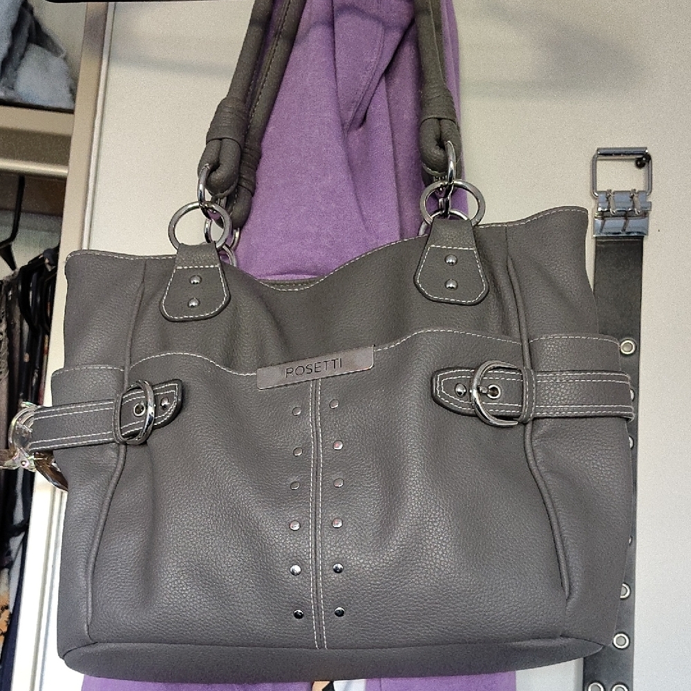 Rosetti Gray Shoulder Bag with Silver Hardware and Textured Finish
